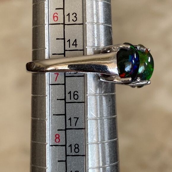 NEW 925 Sterling Silver Lab-Created Cabochon Opal Ring - Picture 10 of 10